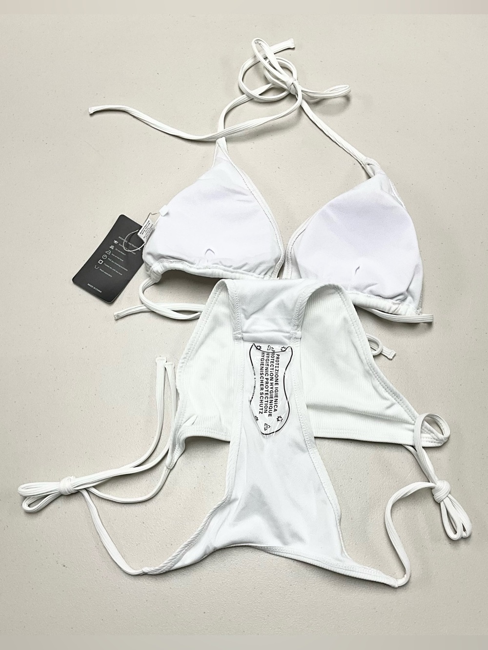 White Tie-Back Ribbed Triangle Bikini Set - Unbranded - Picture 2 of 4